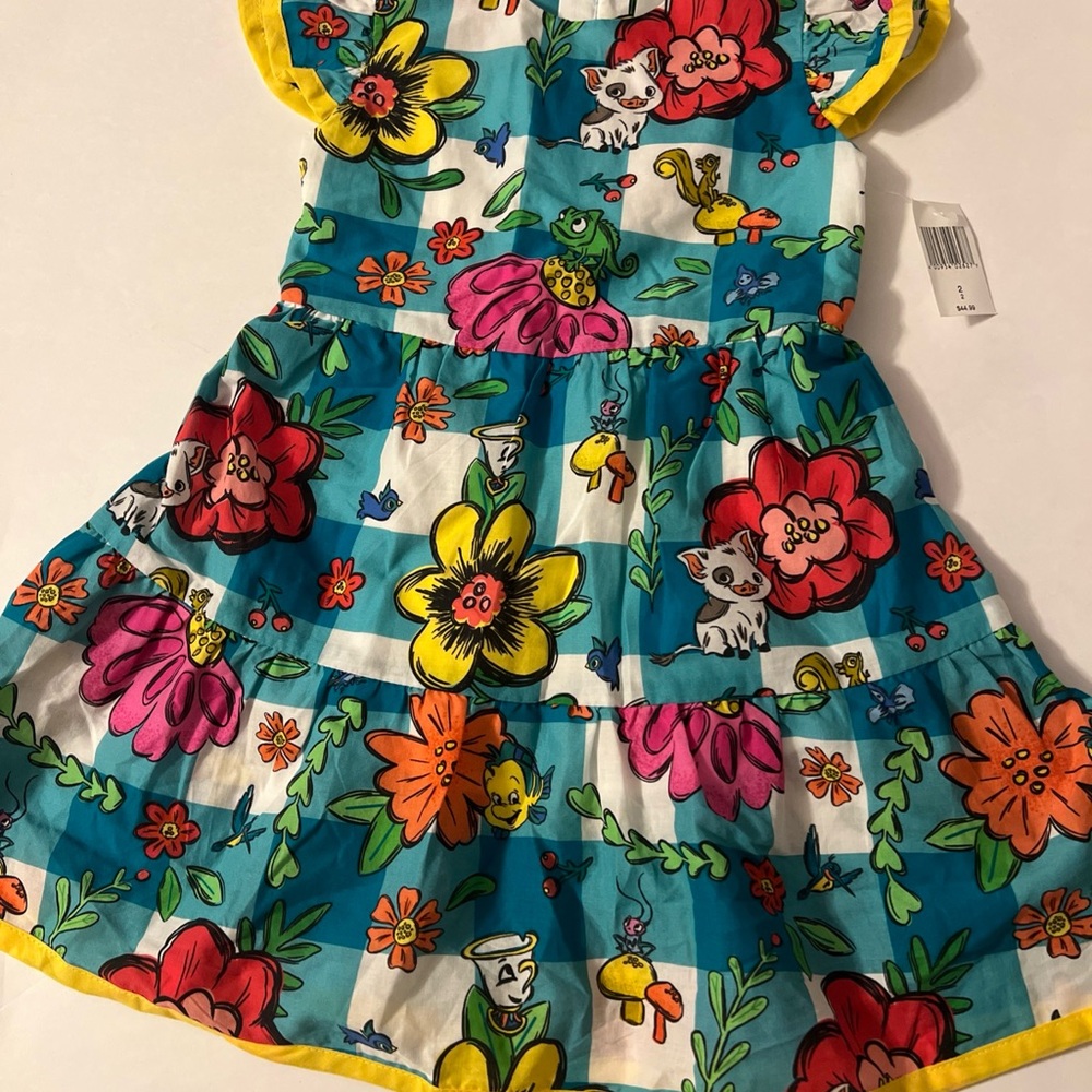 Disney Mona Themed Dress Size 2 Girls Zipper Back Blue & Yellow Floral Kid Dress
